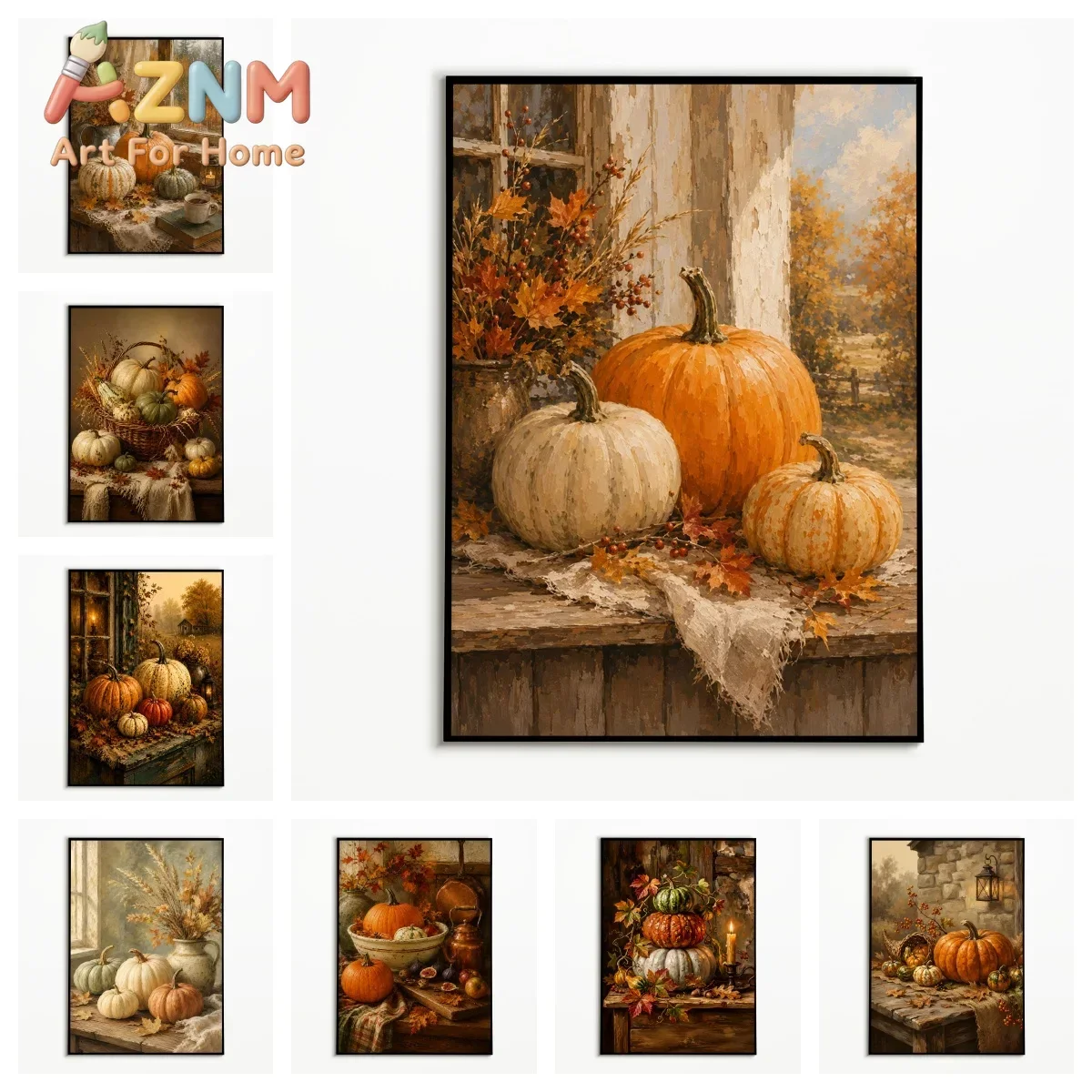 1PC Countryside Autumn Pumpkin  Art Poster Thanksgiving Harvest Wall Art  Canvas Printing Wall Decor Home Decor Holiday Gift