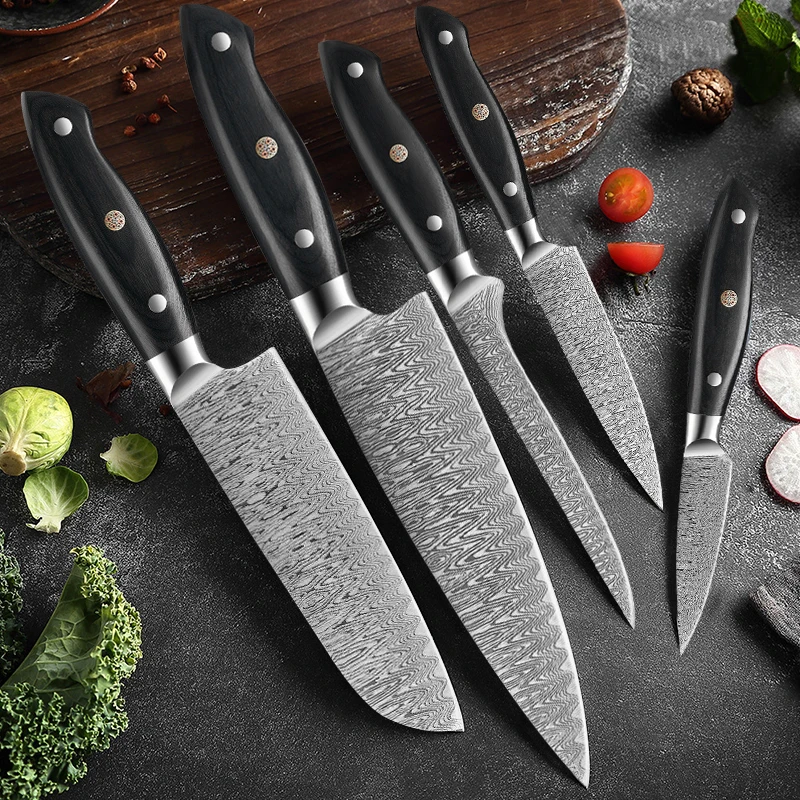 Kitchen Boning Knife Chef Santoku Cooking Cleaver Damascus Laser Pattern Butcher Knife Utility Vegetable Knife