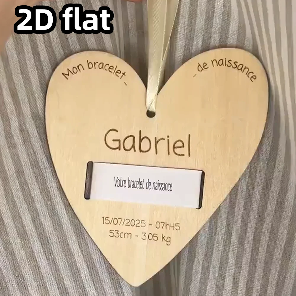 1 قطعة حامل سوار خشبي مخصص على شكل قلب ، عرض ذاكرة ميلاد الطفل ، هدية تذكار شخصية للآباء الجدد