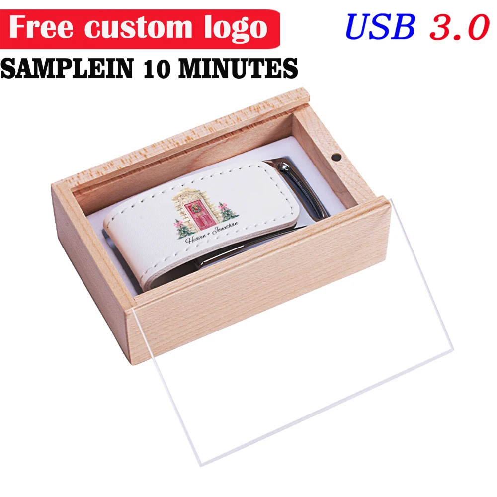 

USB3.0 High Speed Pen Drive 128GB Free Custom Logo USB 3.0 Flash Drive 64GB Leather Memory Stick 32GB Wooden Box U Disk 16GB 8GB