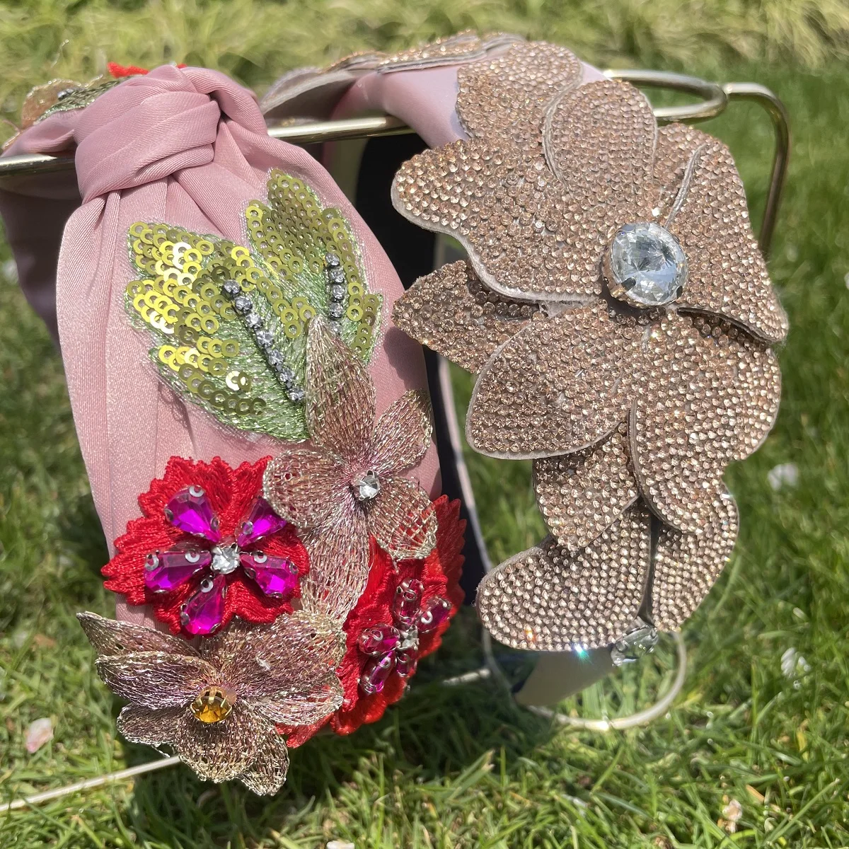 

Pink Flower Headband Summer Hair Accessories for Women Girls Floral Hair Bands Rhinestone Headdress Party Wedding Head Band