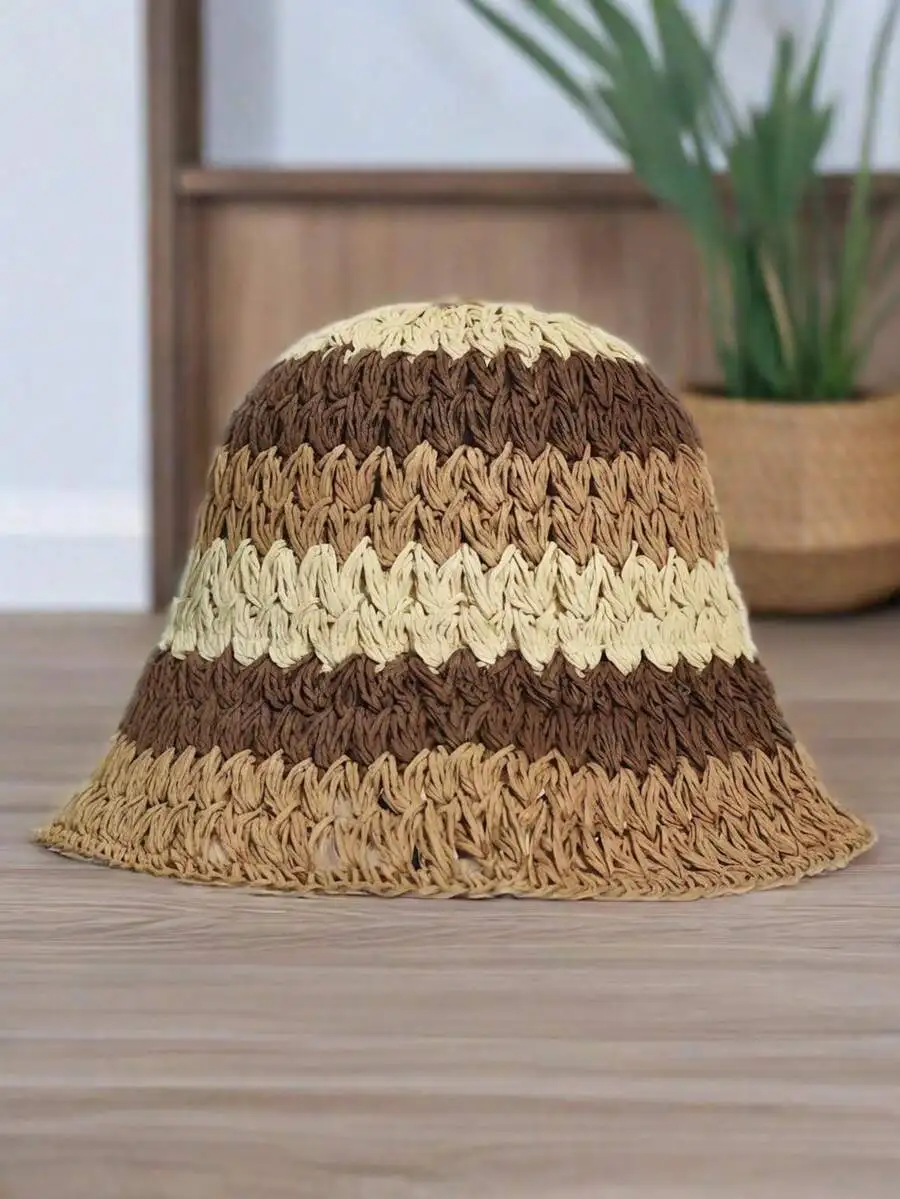 

Womens Crochet Straw Bucket Hat Bohemian Casual Sun Hat For Summer Beach