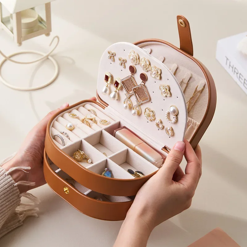 

New Maillard style multi-layer jewelry box storage ring earrings earrings jewelry storage Compact leather organizer