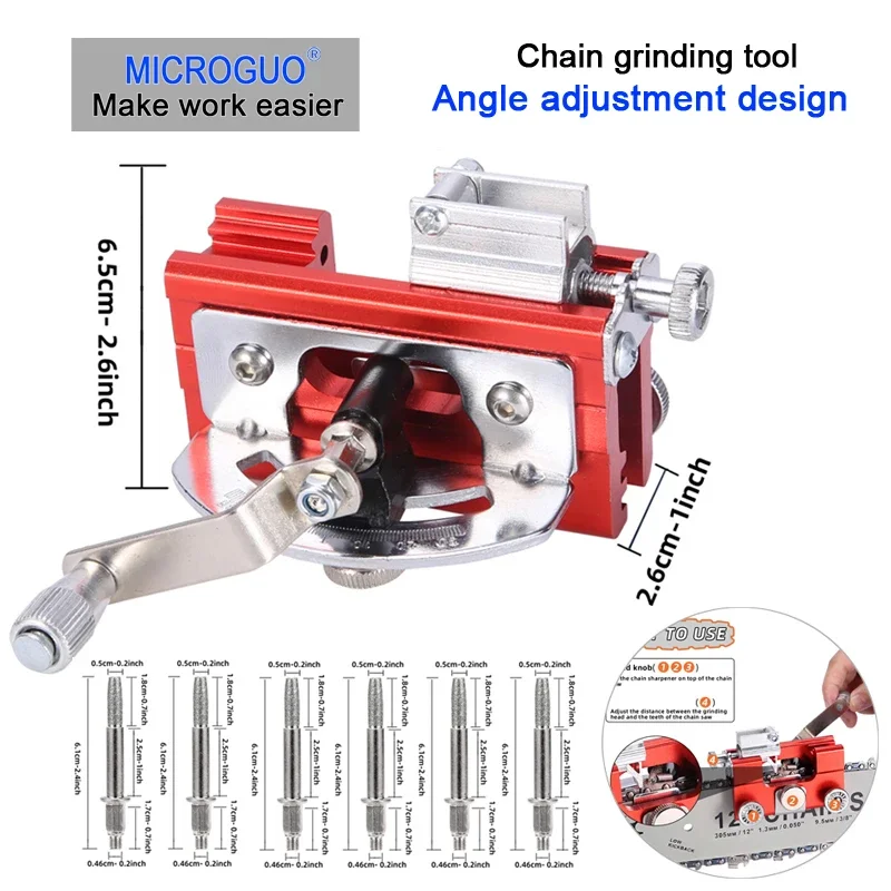 

MICROGUO Chainsaw Sharpener Kit with Angle Adjustment Dual-Use Hard Alloy Grinding Heads Portable Hand Crank Chainsaw Sharpener