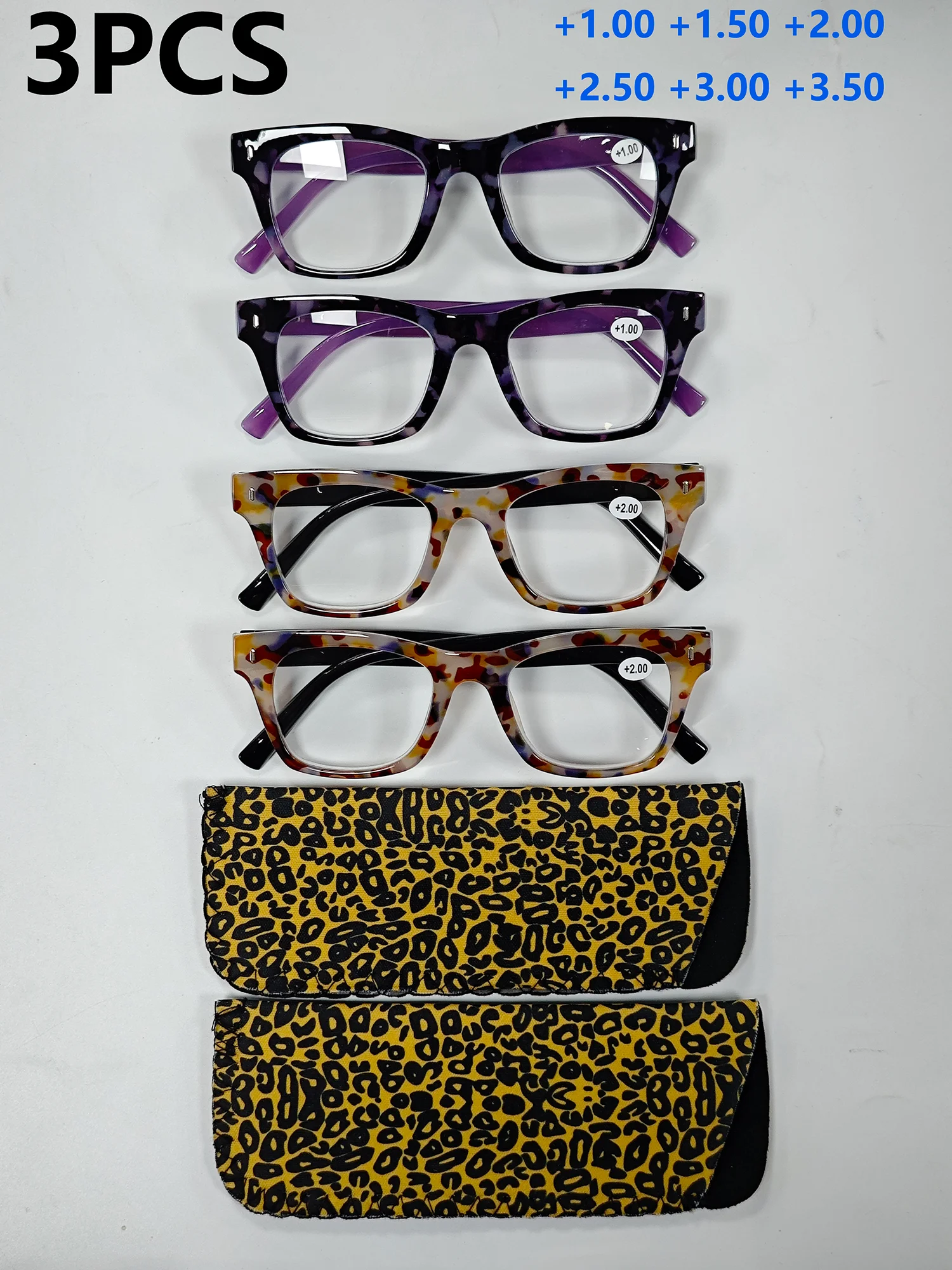 

4PCS Fashion Bicolor Reading Glasses with Spring Arms High Opening Degree No Pinching Head
