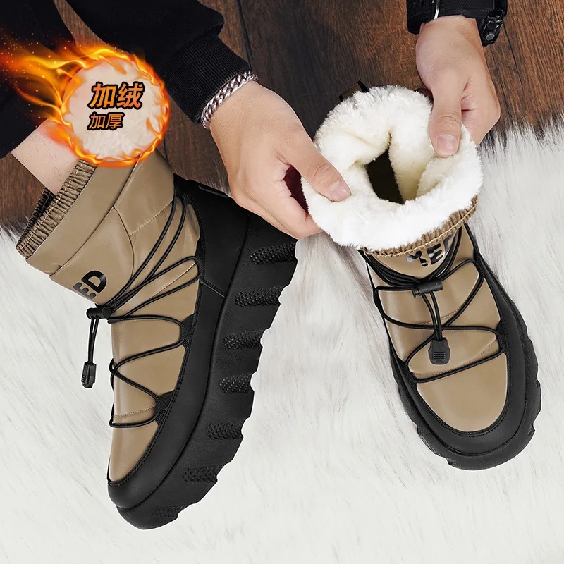 

Men's Platform Snow Boots Velvet Warm Outdoor Bread Shoes High Quality High Top Plush Mens Boots Couple Thick-soled Cotton Shoes