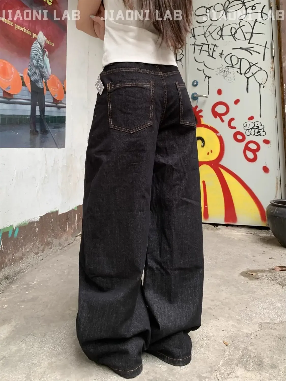 Pantalones vaqueros bordados Vintage para mujer, Pantalón recto de cintura alta, estilo Hip Hop, ropa de calle Harajuku Y2K, pantalones vaqueros de pierna ancha, otoño 2025