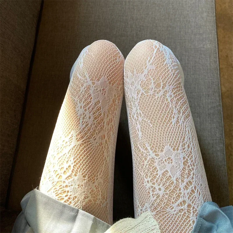 Sexy Black White Lolita Hollowed Lace Mesh Stockings Bottomed Pantyhose Japanese Goth Floral Rattan Tights Hot Classic Leggings