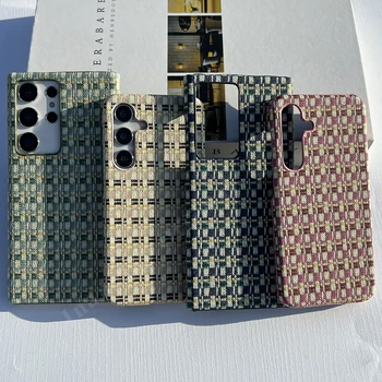 ตารางผ้ารูปแบบแฟชั่นสําหรับSamsung S22 S22Ultra S23 S23Ultra S24 S24Ultraสีชมพูสีฟ้าสีเขียวสีกากีกรณีครึ่งป้องกัน