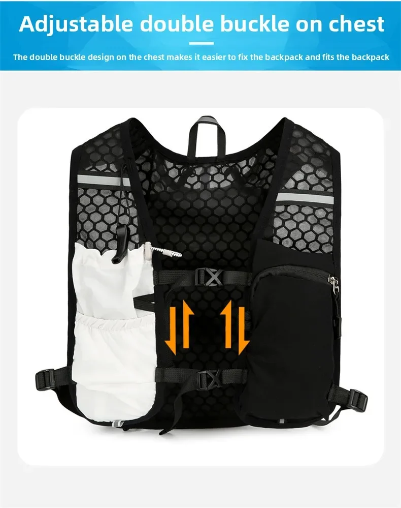 Reflektierende Laufweste mit Trinkflaschenhalterung, Fahrradrucksack für Outdoor-Sportarten wie Klettern, Wandern, MTB und Rennrad – Verstellbare Westentasche – Detail 7