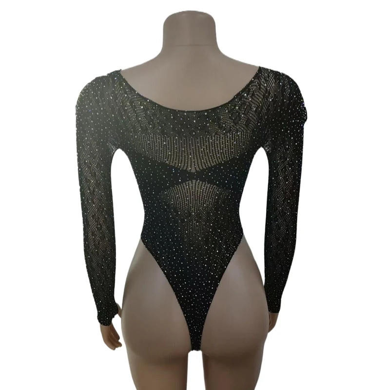 Damen Bodystocking Netzstrumpf Strass Bodysuit Transparenter Mesh Nachtclub Sexy Dessous Unterhemd Romper für Frauen Unterhemd – Detail 4
