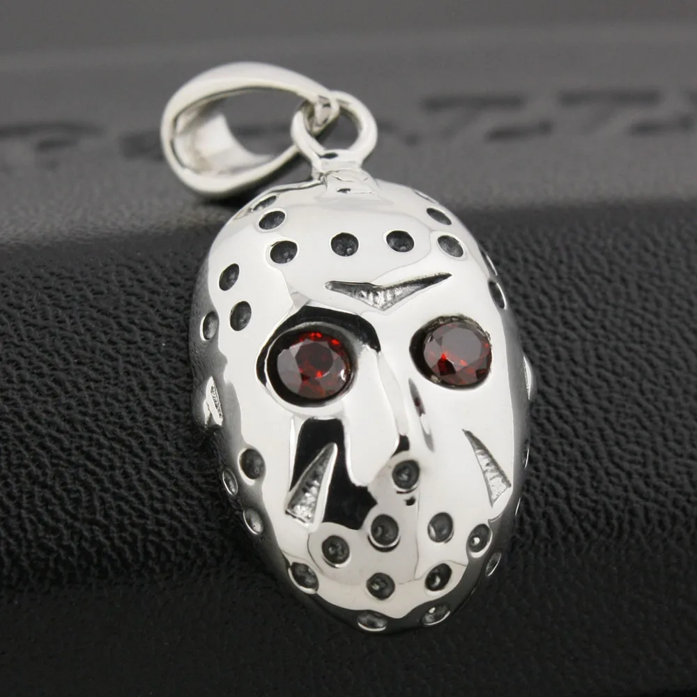 Red CZ Eyes 925 Sterling Silver Halloween Jason Hockey Charms Pendant 8N026