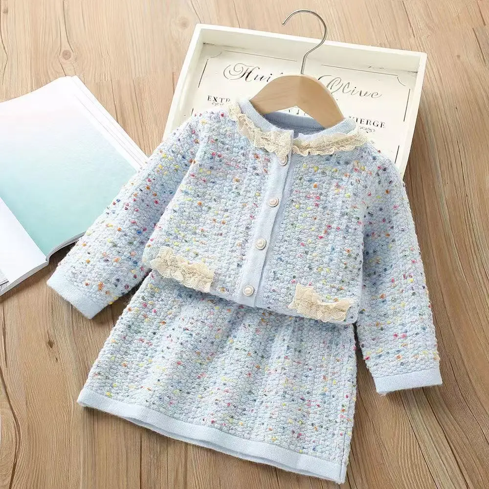 

Girl's Suit Spring and Autumn Long Sleeve Fragrant Sweet Fashion Princess Set Skirt Vestidos Casual Outfit 2-6Y