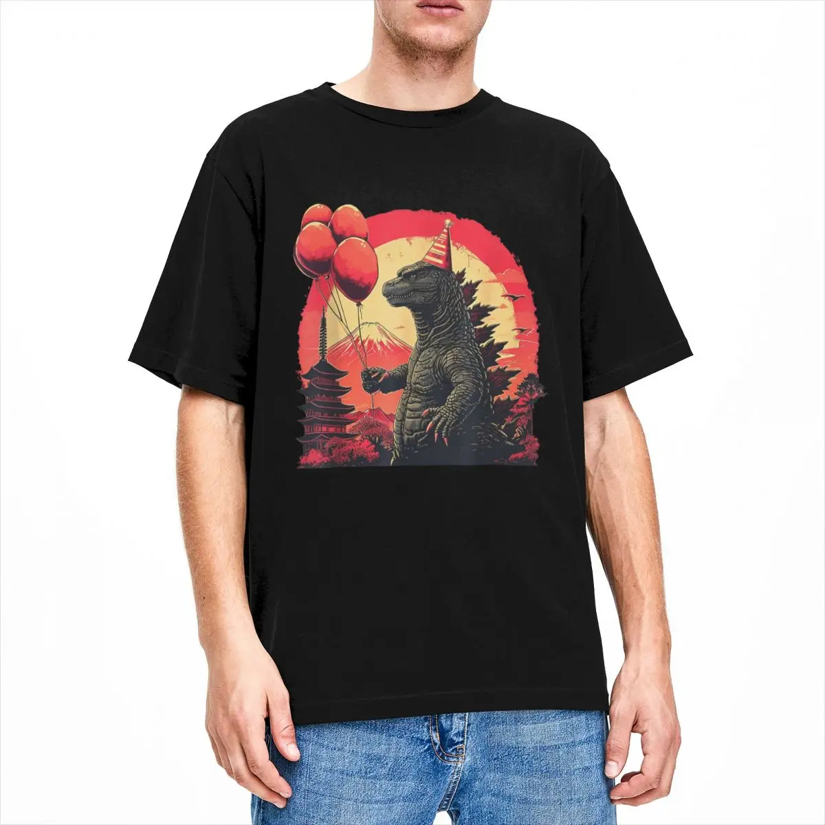 Godzillaed Kaiju Birthday Party T-Shirts for Men Crew Neck 100% Cotton T Shirt Short Sleeve Tee Shirt Printed Clothing