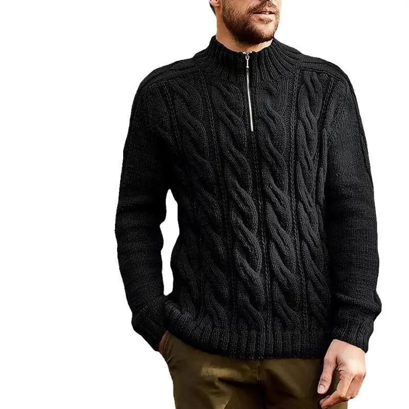 

Men's Knitted Long Sve Zipper f Collar Pure Color Faionable Autumn Winter Sweater Polyester Fiber Casual Wear