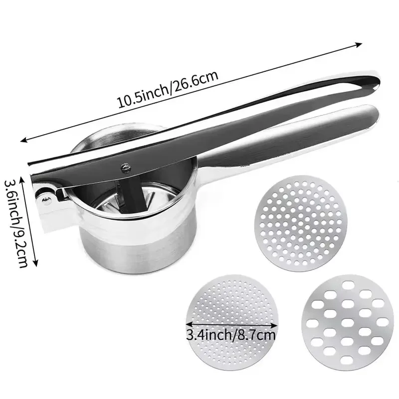 Trituradora de patatas Manual  acero inoxidable con 3 discos intercambiables, exprimidor  frutas, exprimidor de limón