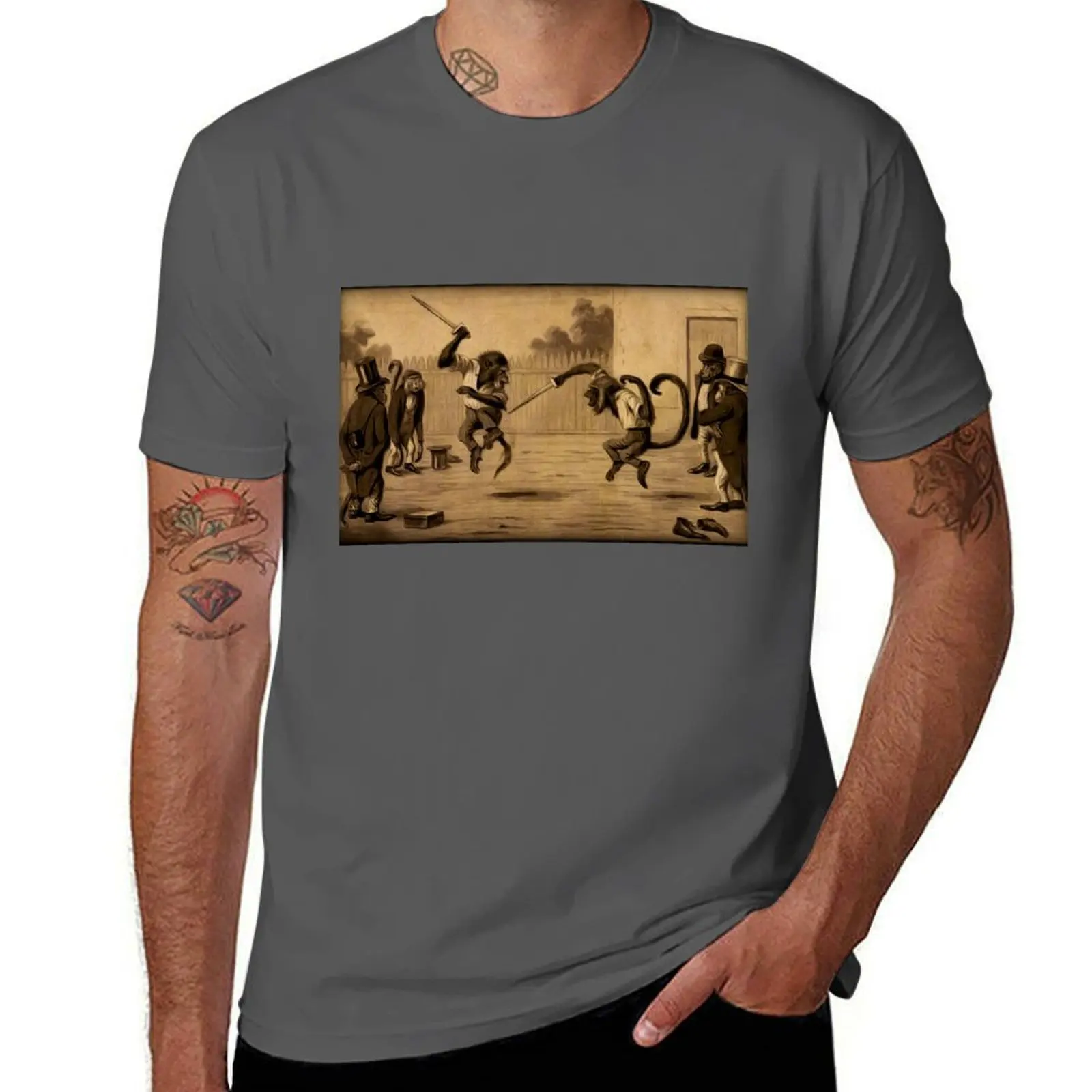 

Monkey Knife Fight T-Shirt Classic Print Short Sleeve Shirt