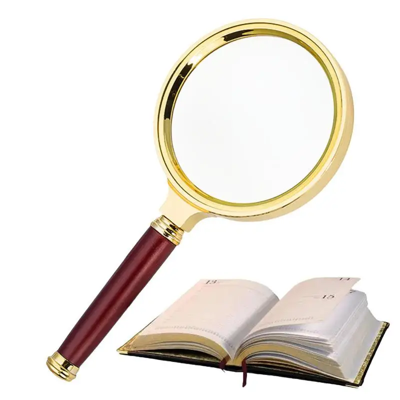 1Piece 60mm Handheld Reading 10X Magnifier Watch Phone Repair Magnifying Glass Imitation Wood Handle Lupa Loupe