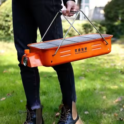 Outdoor Portable Gas BBQ Grill, Camping Stove with Cold Rolled Steel Grid &amp; Carry Case, Picnic Cooker for Backyard Garden Beach