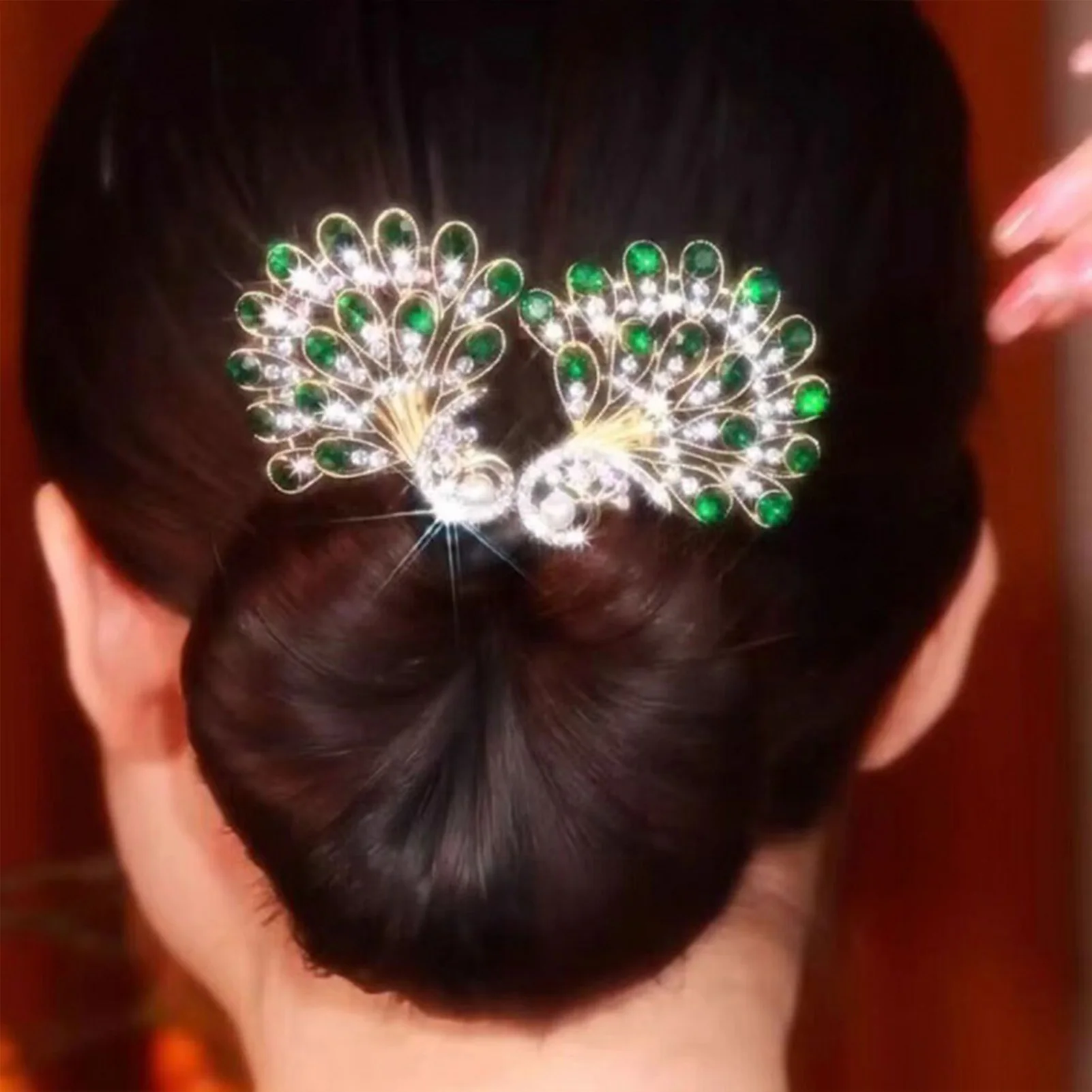 Women's Peacocks Hair Bun Roller Shiny Crystal Pinch Clip Twisted Headdress for Females Daily Hair Accessories