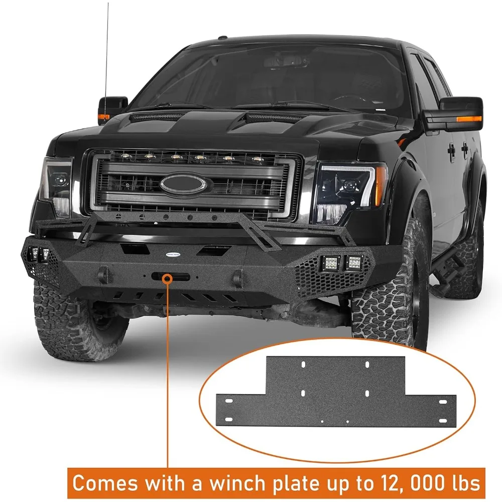 المصد الأمامي Earthshaker F150 مع شريط الثور ولوحة الونش لسيارة Ford F-150 2009 2010 2011 2012 2013 2014 (استبعاد رابتور)، عرض كامل