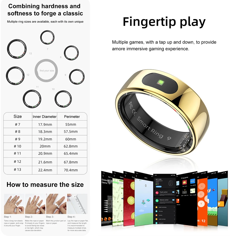 R08 Fitness Tracker แหวนสมาร์ท 5ATM กันน้ําพร้อมไฟแสดงสถานะแผงสัมผัสผู้ชายผู้หญิงสมาร์ทแหวนอุณหภูมิผิว SpO2 แหวน