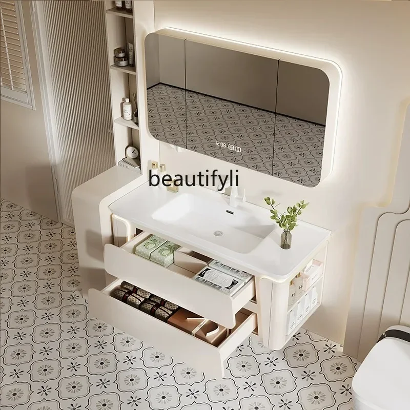 

57 Cream wind oak paint bathroom cabinet combination ceramic integrated basin toilet