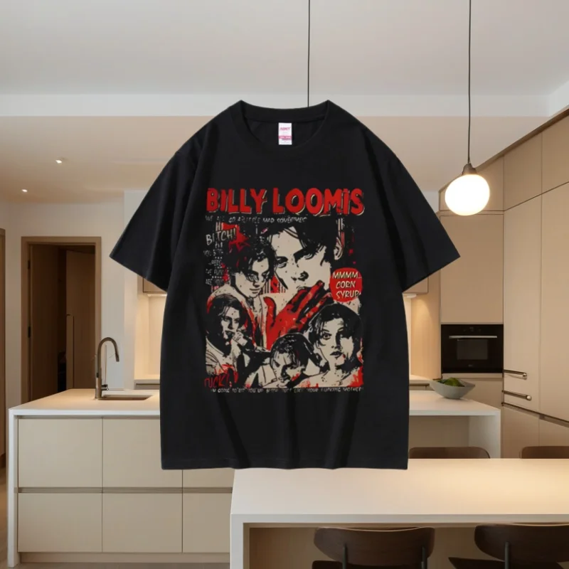 90s Vintage Horror Movie Scream T-shirts Billy Loomis We All Go A Little Mad Billy T Shirts Men Fashion Retro Oversized T-shirt