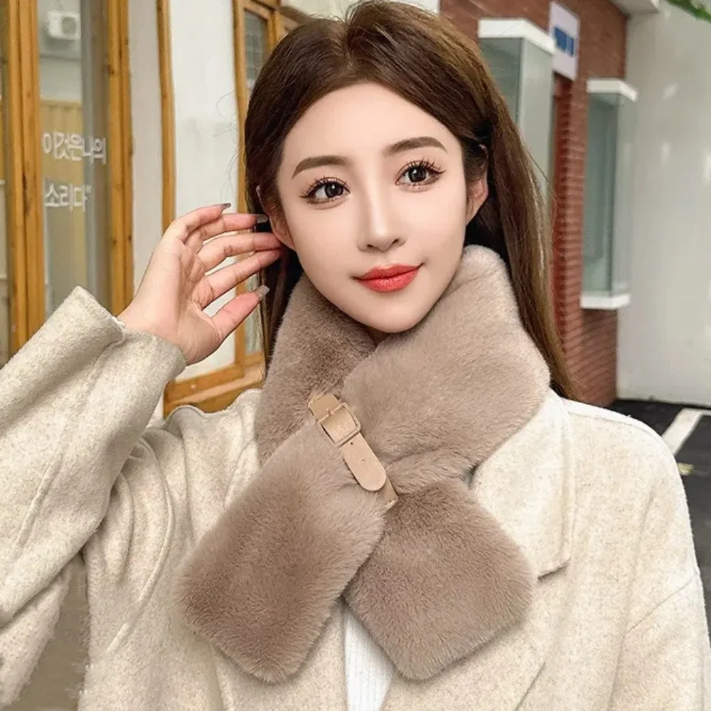여성용 짧은 좁은 모피 칼라 스카프, 벨트 포함, 따뜻한 단색 스카프, 겨울 신상
