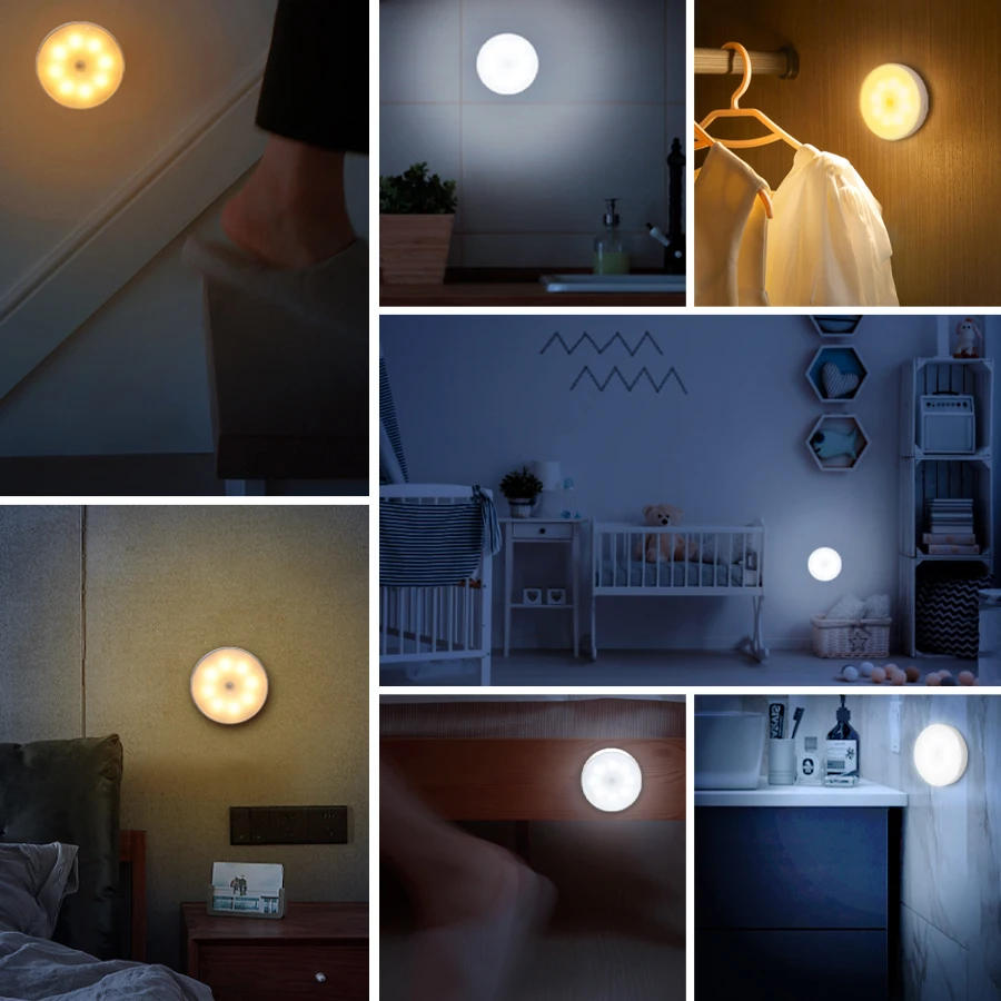 USB Rechargeable Motion Sensor LED Night Light Wall Decoration Bedroom Night Lamp Kitchen Closet Cabinet Lights Child Nightlight