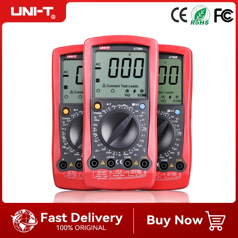 

UNI-T UT58A UT58B UT58C UT58D UT58E Digital Multimeter Data Hold 2000 Display Count Refresh Rate 2~3 Times/s
