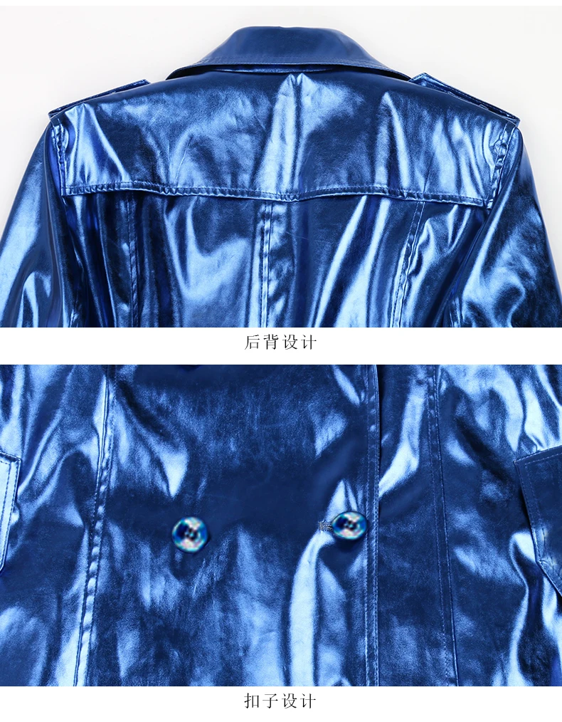 Nerazzurri Spring Autumn Long Shiny Reflective Patent Leather Trench Coat for Women Sashes Double Breasted European Fashion 2022