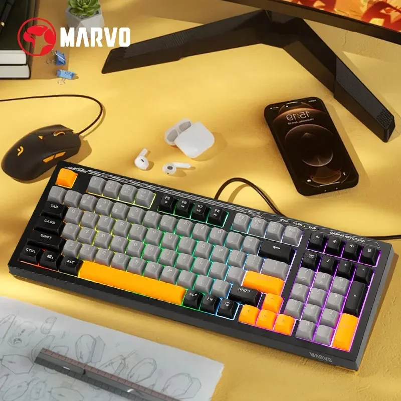 MARVO K638B Soldat S50B Wired Membrane Keyboard Mixed Color Backlit 96% layout W/ Silent Switch 98 Keys Gaming Keyboards For PC