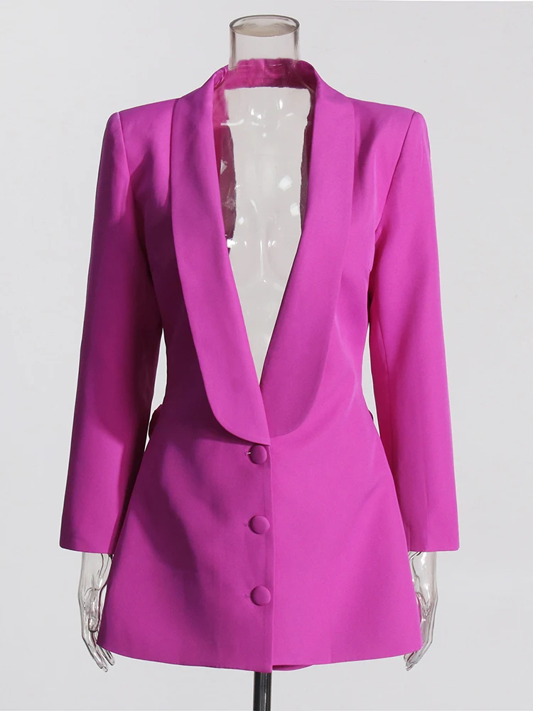 TWOTWINSTYLE-Chaqueta de retales con espalda descubierta para mujer, Blazer elegante de manga larga con cuello de Chal y botones empalmados, a la