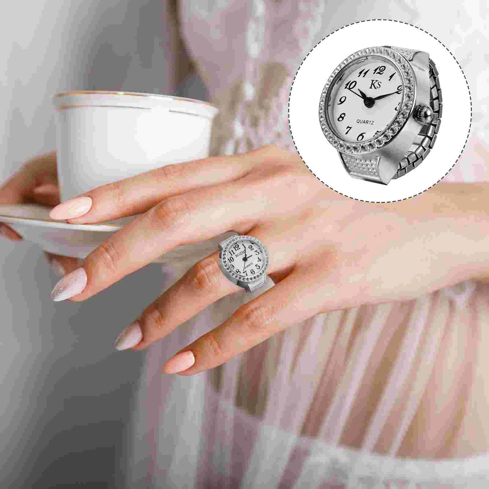 Reloj con anillo para hombre, mini esfera redonda con dedo, simple, de metal y para mujer