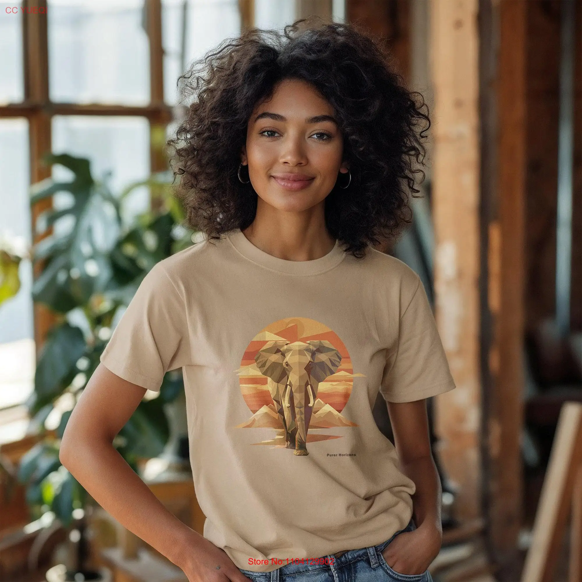 Elephant Majesty Horizon T Shirt Safari Sunset Pure Horizons African Top Gentle GianT  long or short sleeves