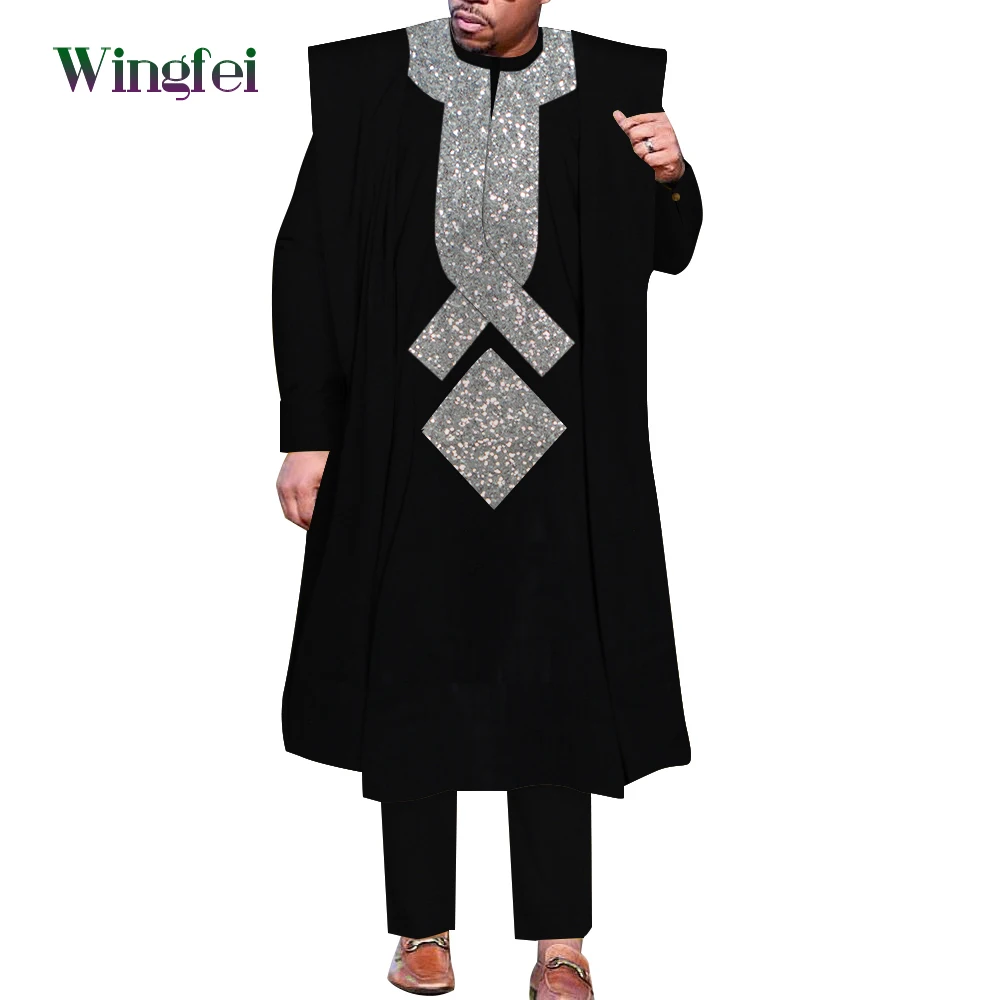 Afrikanische Männer Boubou Dashiki Agbada Robe Anzüge 3 Stück Setzt Schlanke Männer Afrikanische Outfit Nigerian Kleidung Bazin Riche Robe WYN1361