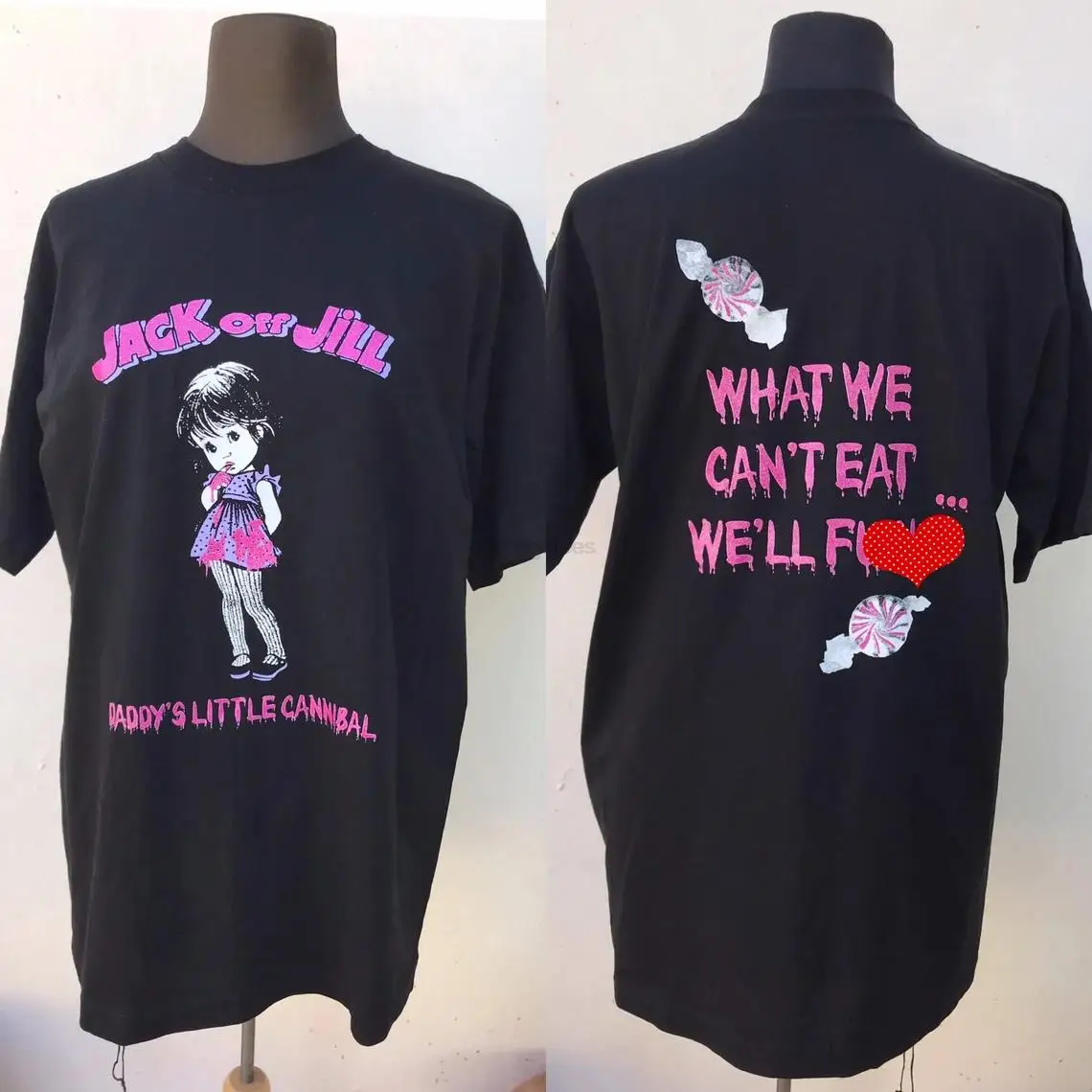 Jack off Jill rare black 1994 T-shirt featuring the classic pinkwhite stamp at the front and back. Official merchandise(1)