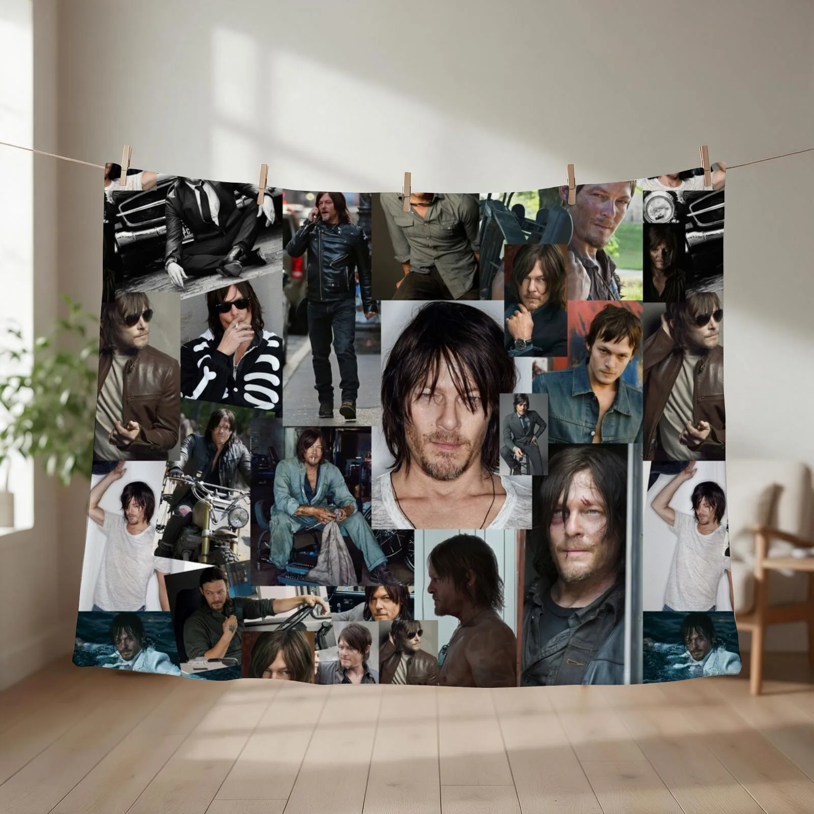 Norman Reedus Fan Made Assorted Random Photo Collage Throw Blanket couch cozy soft plush fuzzy picnic outdoor blanket
