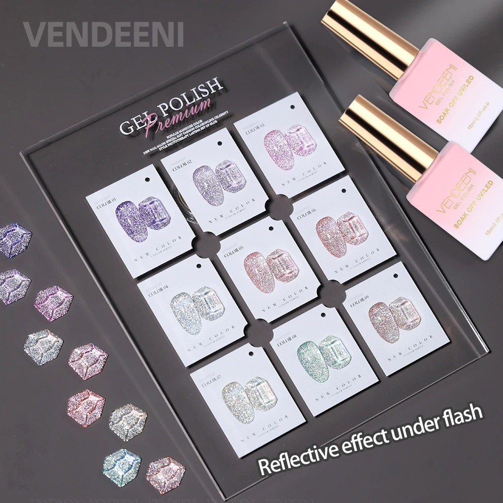 Vendeeni 9-Farben-Glitzer-Chips, Diamant-Gel-Nagellack, funkelnder Nagelkunst-Gel-Lack mit reflektierendem Effekt, UV-Nagelgel-Lack