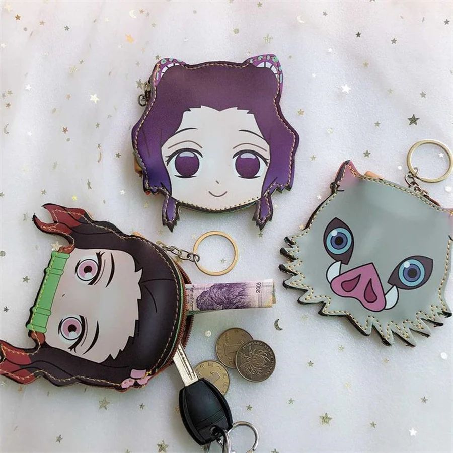 Kimetsu No Yaiba Kamado Nezuko Hashibira Inosuke Coin Wallet Purse Keychain PU Cartoon Wallet Key Pendant