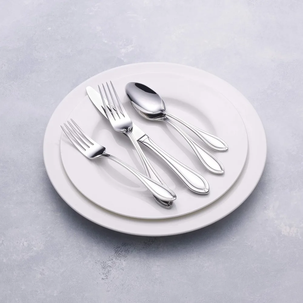

Набор столовых приборов из нержавеющей стали, 45 предметов, обслуживание на 8 человек с посудой для хозяйки, можно мыть в посудомоечной машине и долговечность