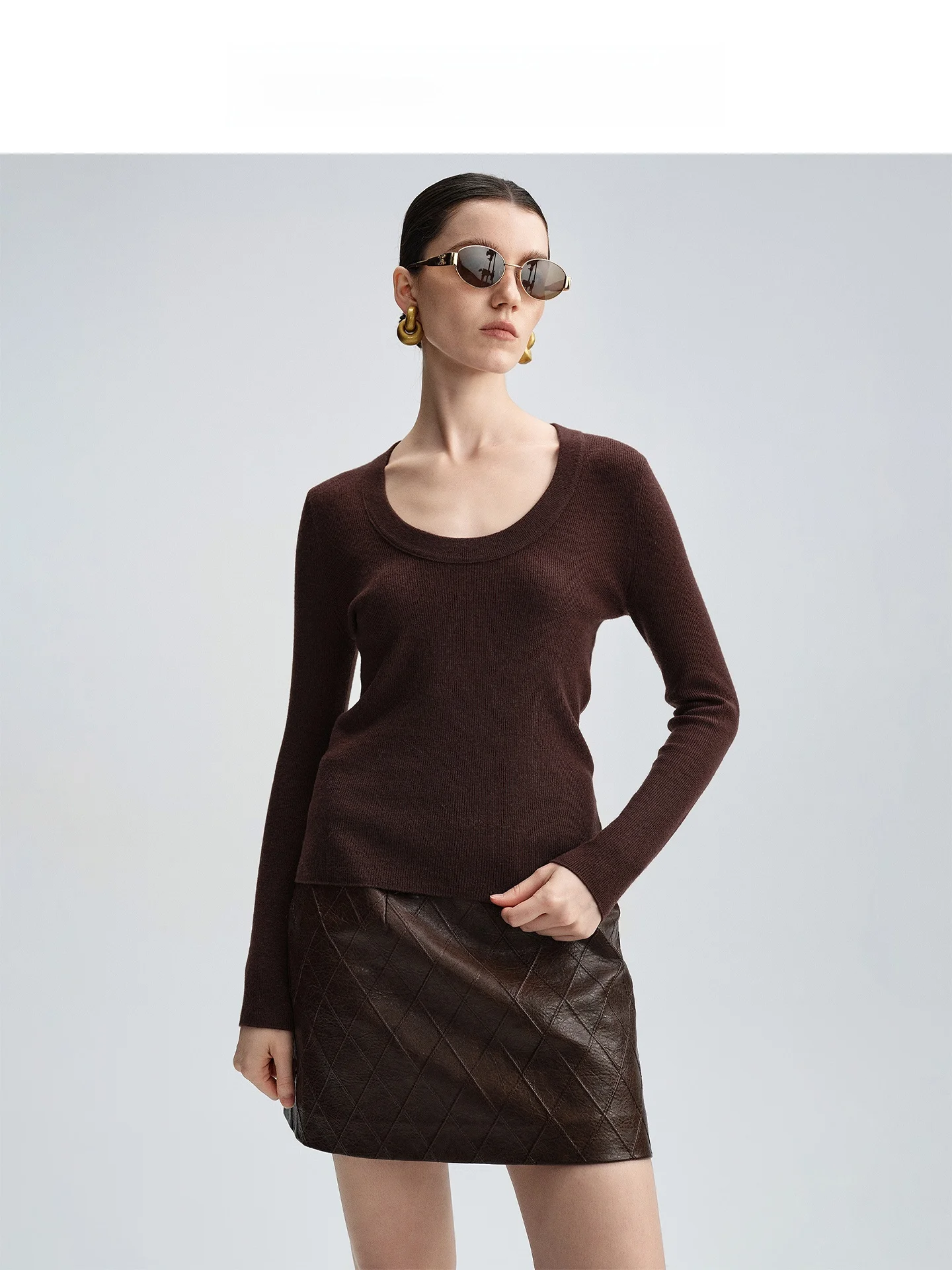 

Женская теплая вязаная кофта Audrey Wang из 100% шерсти, приталенная, с U-образным вырезом, с длинным рукавом, для осени и зимы