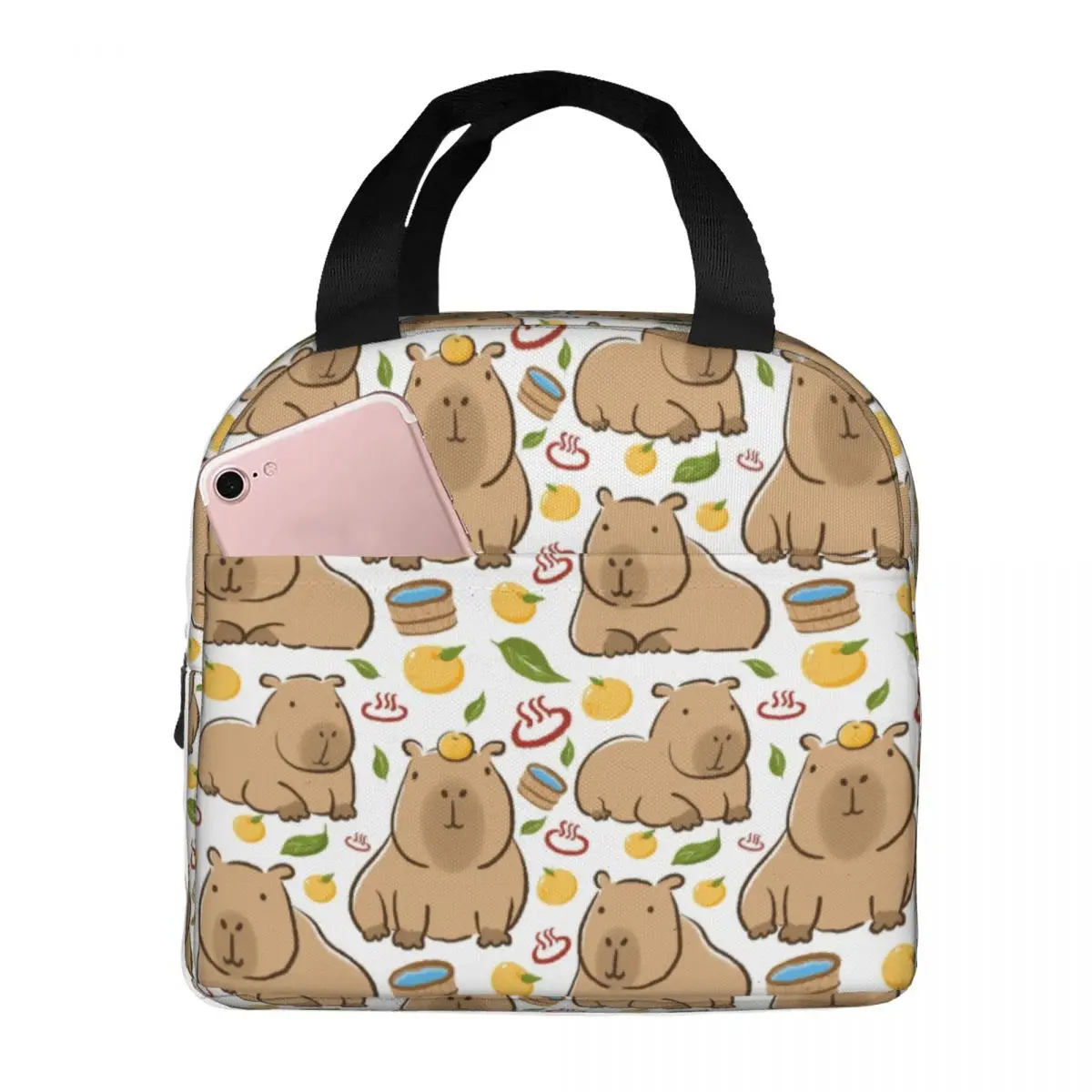 Capybara Yuzu Onzen Bath Pattern Insulated Lunch Tote Bag for Women Portable Thermal Cooler Bento Box Outdoor Camping Travel