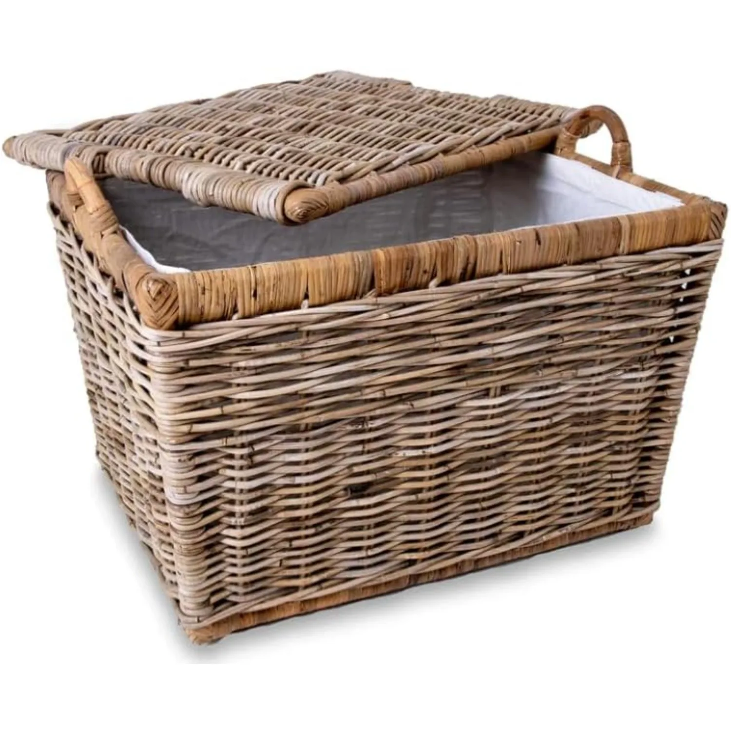 Lift-Off Lid Wicker Storage Basket, Large, 24.5 in L X 18 in W X 17.5 in H, Serene Grey…made of Natural Rattan