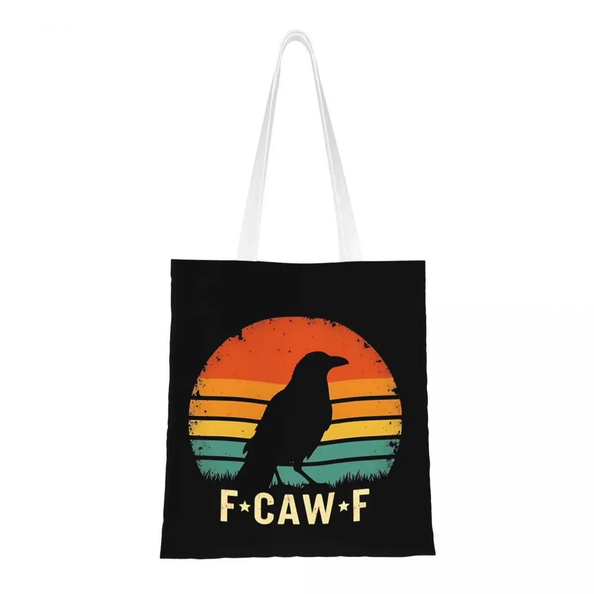 

F-Caw-F Crow Retro Sunset Silhouette Design Canvas Tote Bag Eco-Friendly Large Capacity Shopping Bag for Unisex Travel Bags