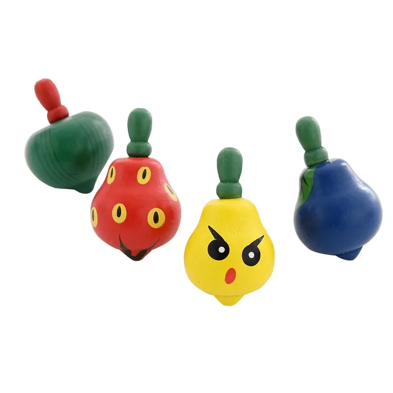 Mini Wooden Fruit Top Children Rotating Cute Small Top Fun Novelty Educational Toys Adult Fingertips Decompression Desktop Games