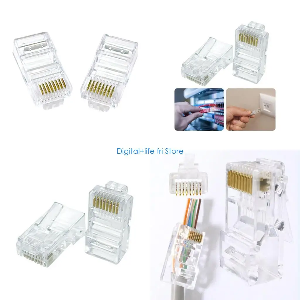 E06D Industrial 100Pcs RJ45 to Crimp Modular Jacks Cat5e Ethernet Connectors for Structured Cabling