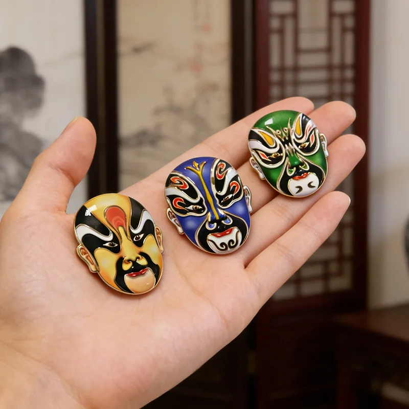 Peking Opera Facial Mask Cute Cartoon Cat Enamel Brooch Chinese Style Metal Lapel Pin Clothing Backpack Decor Souvenir Gift