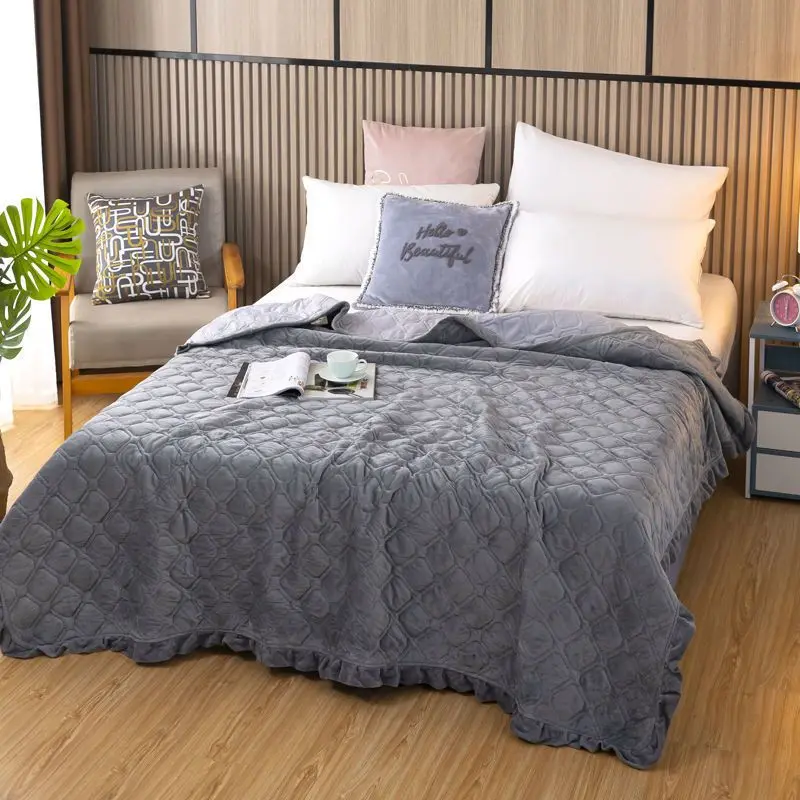 Crystal Velvet Solid Color Lace Bed Cover Blanket Winter With Velvet Thickened Sheets With Cotton Cover Blanket Single Double